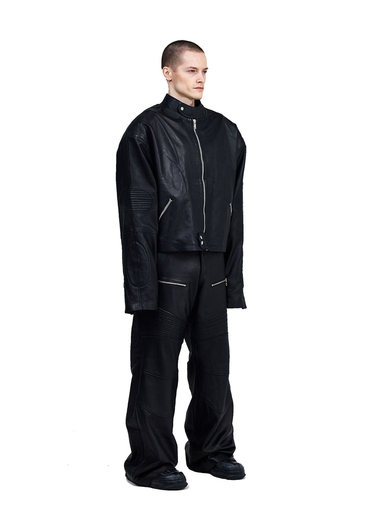 CASLAV PADDED BIKER JACKET LEATHER